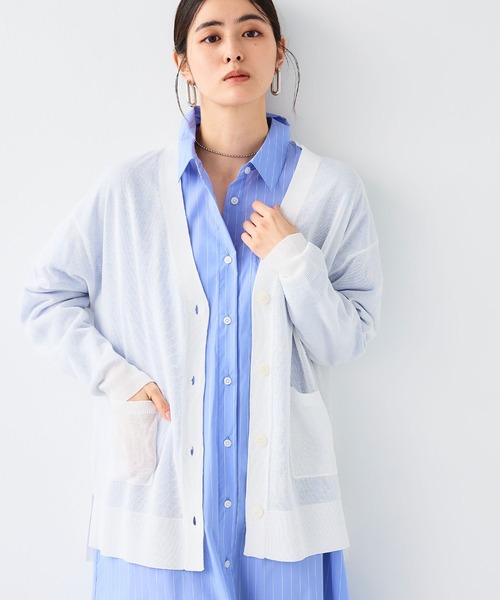 CROSS FUNCTION（クロスファンクション）の「《洗える》サマナチュラオーバーサイズシアーVネックニットカーディガン【CF/クロスファンクション】（カーディガン/ボレロ・レディース・ライトピンク/オフホワイト/ミント/ライトグレー/ブラック/ベージュ/イエロー/ブルー・L/M/LL）」の15枚目の写真