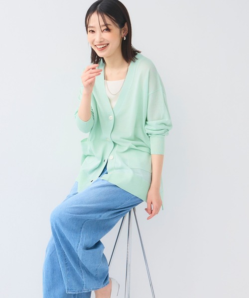 CROSS FUNCTION（クロスファンクション）の「《洗える》サマナチュラオーバーサイズシアーVネックニットカーディガン【CF/クロスファンクション】（カーディガン/ボレロ・レディース・ライトピンク/オフホワイト/ミント/ライトグレー/ブラック/ベージュ/イエロー/ブルー・L/M/LL）」の21枚目の写真