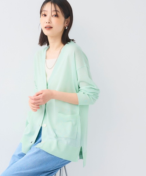 CROSS FUNCTION（クロスファンクション）の「《洗える》サマナチュラオーバーサイズシアーVネックニットカーディガン【CF/クロスファンクション】（カーディガン/ボレロ・レディース・ライトピンク/オフホワイト/ミント/ライトグレー/ブラック/ベージュ/イエロー/ブルー・L/M/LL）」の20枚目の写真