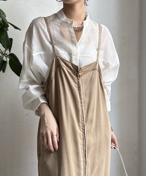 DouDou(ドゥドゥ)の「【WEB限定】切替バンドカラーシャツ(シャツ/ブラウス・レディース・ブラック/グリーン/アイボリー・FREE)」の11枚目の写真