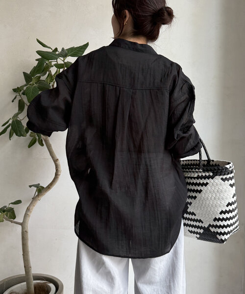 DouDou(ドゥドゥ)の「【WEB限定】切替バンドカラーシャツ(シャツ/ブラウス・レディース・ブラック/グリーン/アイボリー・FREE)」の21枚目の写真
