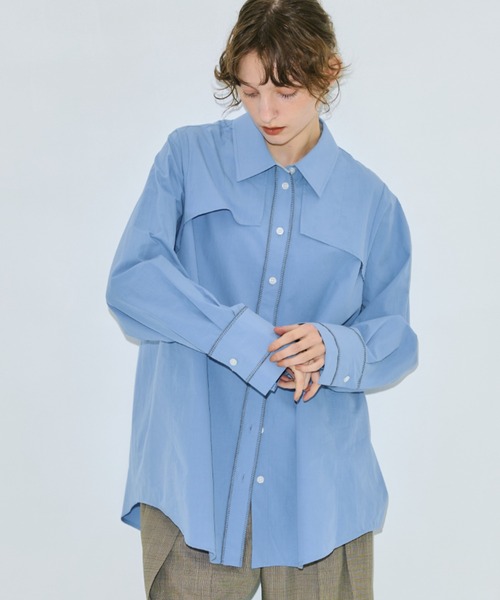 PUBLIC TOKYO（パブリックトウキョウ）の「クラフトステッチオーバーシャツ（シャツ/ブラウス・レディース・ピンク/ブルー/ライトイエロー・FREE）」の12枚目の写真