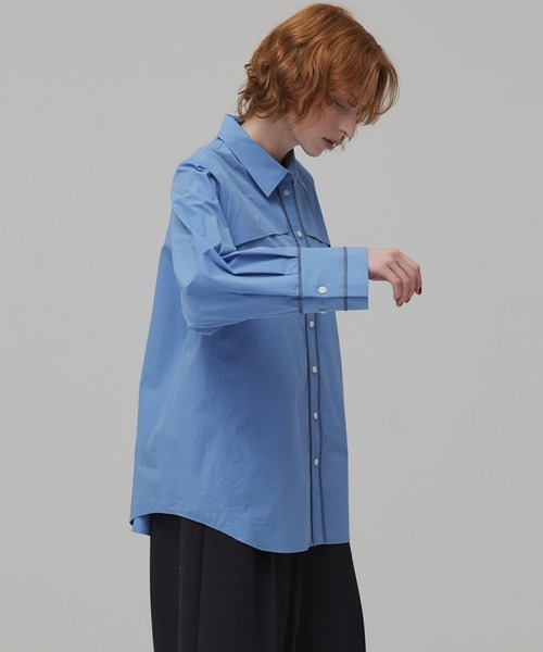 PUBLIC TOKYO（パブリックトウキョウ）の「クラフトステッチオーバーシャツ（シャツ/ブラウス・レディース・ピンク/ブルー/ライトイエロー・FREE）」の5枚目の写真