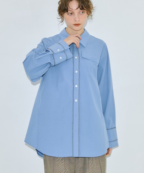 PUBLIC TOKYO（パブリックトウキョウ）の「クラフトステッチオーバーシャツ（シャツ/ブラウス・レディース・ピンク/ブルー/ライトイエロー・FREE）」の11枚目の写真