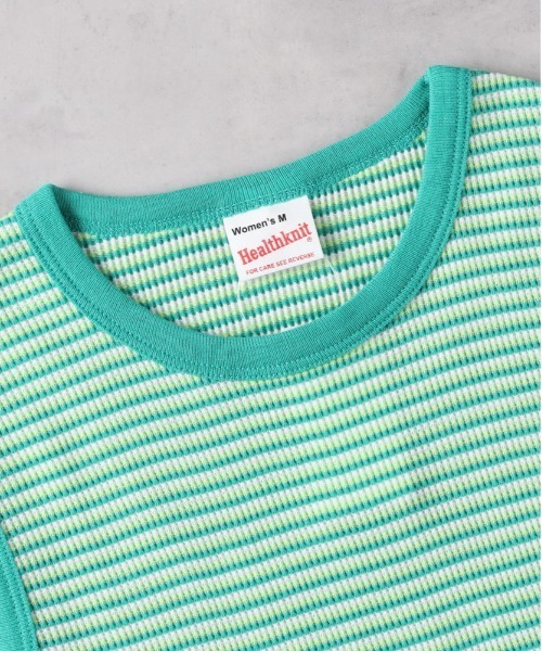 Right-on（ライトオン）の「【Healthknit】ボーダーワッフルスリーブ（タンクトップ・レディース・ブルー/ブラウン/グリーン・M/L）」の7枚目の写真