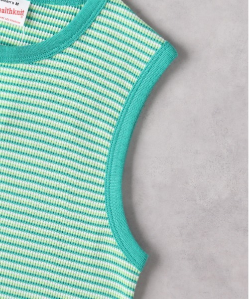 Right-on（ライトオン）の「【Healthknit】ボーダーワッフルスリーブ（タンクトップ・レディース・ブルー/ブラウン/グリーン・M/L）」の8枚目の写真