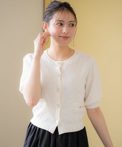 NOELA（ノエラ）の「スパンコールニットカーデ（カーディガン/ボレロ・レディース・オフホワイト/サックスブルー/ブラウン/ピンク・フリー）」の2枚目の写真