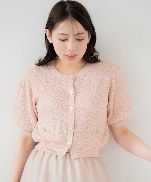 NOELA（ノエラ）の「スパンコールニットカーデ（カーディガン/ボレロ・レディース・オフホワイト/サックスブルー/ブラウン/ピンク・フリー）」の4枚目の写真