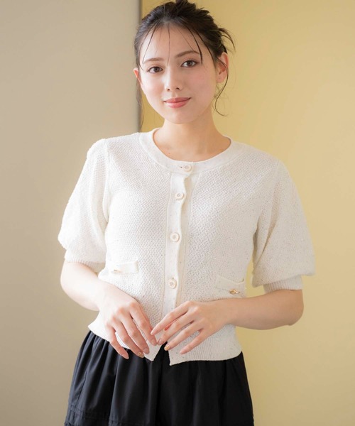 NOELA（ノエラ）の「スパンコールニットカーデ（カーディガン/ボレロ・レディース・オフホワイト/サックスブルー/ブラウン/ピンク・フリー）」の5枚目の写真