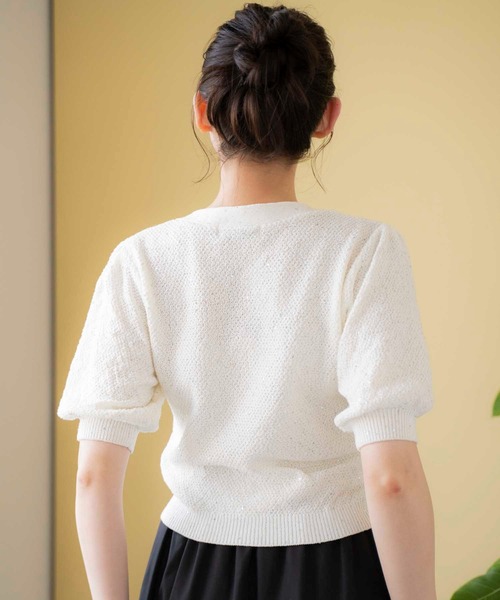 NOELA（ノエラ）の「スパンコールニットカーデ（カーディガン/ボレロ・レディース・オフホワイト/サックスブルー/ブラウン/ピンク・フリー）」の7枚目の写真