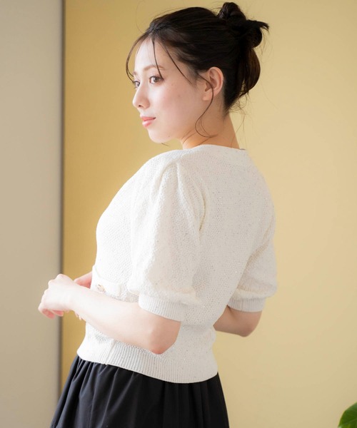 NOELA（ノエラ）の「スパンコールニットカーデ（カーディガン/ボレロ・レディース・オフホワイト/サックスブルー/ブラウン/ピンク・フリー）」の8枚目の写真