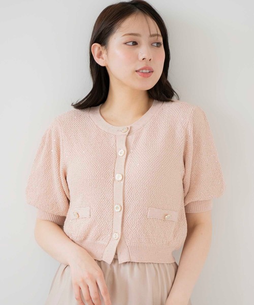 NOELA（ノエラ）の「スパンコールニットカーデ（カーディガン/ボレロ・レディース・オフホワイト/サックスブルー/ブラウン/ピンク・フリー）」の11枚目の写真