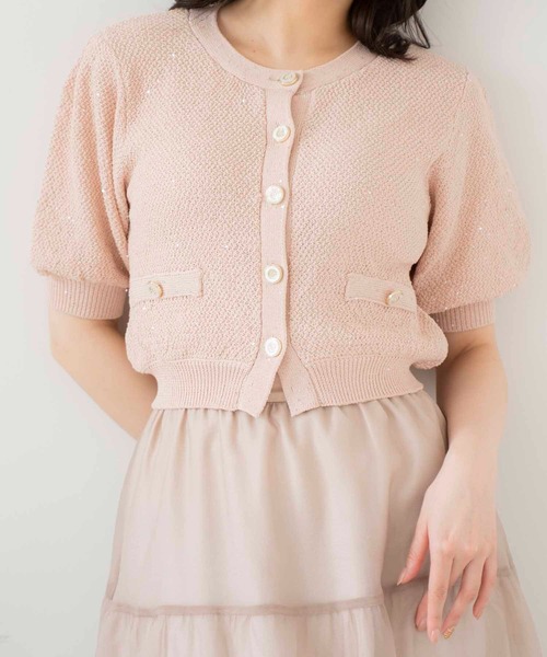 NOELA（ノエラ）の「スパンコールニットカーデ（カーディガン/ボレロ・レディース・オフホワイト/サックスブルー/ブラウン/ピンク・フリー）」の13枚目の写真