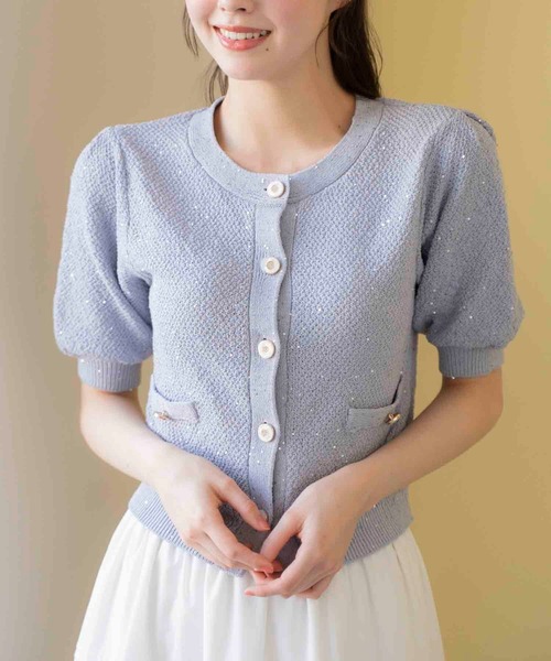 NOELA（ノエラ）の「スパンコールニットカーデ（カーディガン/ボレロ・レディース・オフホワイト/サックスブルー/ブラウン/ピンク・フリー）」の18枚目の写真