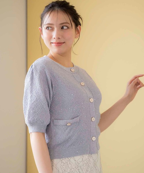 NOELA（ノエラ）の「スパンコールニットカーデ（カーディガン/ボレロ・レディース・オフホワイト/サックスブルー/ブラウン/ピンク・フリー）」の22枚目の写真