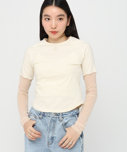 AMESWORLDWIDE（アメスワールドワイド）の「AMES WORLDWIDE／レースブロックロングスリーブ（Tシャツ/カットソー・レディース・クリーム/ブルー/ブラック・FREE）」の7枚目の写真