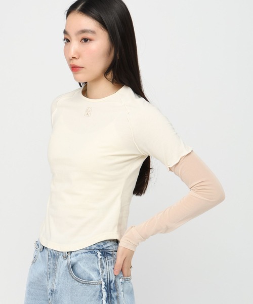 AMESWORLDWIDE（アメスワールドワイド）の「AMES WORLDWIDE／レースブロックロングスリーブ（Tシャツ/カットソー・レディース・クリーム/ブルー/ブラック・FREE）」の8枚目の写真