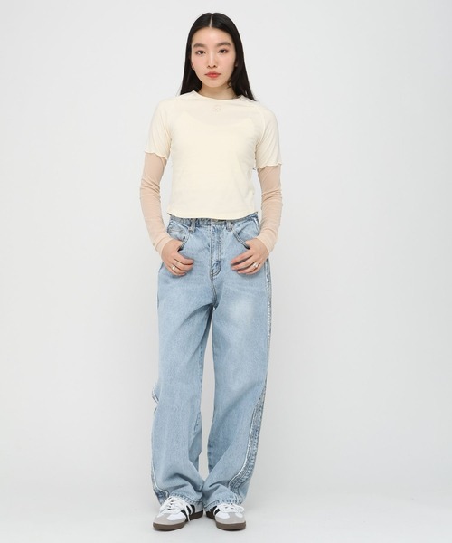 AMESWORLDWIDE（アメスワールドワイド）の「AMES WORLDWIDE／レースブロックロングスリーブ（Tシャツ/カットソー・レディース・クリーム/ブルー/ブラック・FREE）」の4枚目の写真