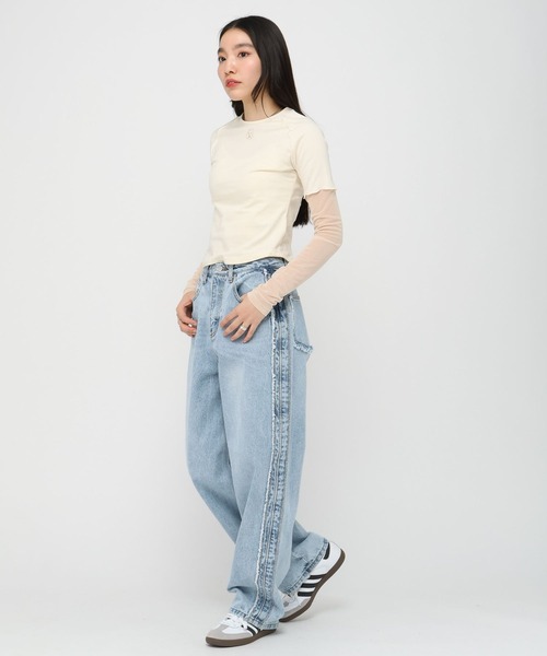 AMESWORLDWIDE（アメスワールドワイド）の「AMES WORLDWIDE／レースブロックロングスリーブ（Tシャツ/カットソー・レディース・クリーム/ブルー/ブラック・FREE）」の5枚目の写真