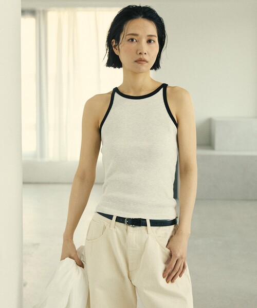 Firsthand（ファーストハンド）の「MA Firsthand/マ ファーストハンド RIB RINGER TANK / ワンポイント刺繍 リブリンガータンクトップ / アメリカンスリーブ（タンクトップ・レディース・オフホワイト/ブラウン/ブラック・FREE）」の5枚目の写真