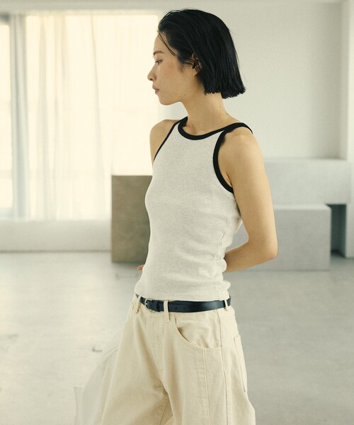 Firsthand（ファーストハンド）の「MA Firsthand/マ ファーストハンド RIB RINGER TANK / ワンポイント刺繍 リブリンガータンクトップ / アメリカンスリーブ（タンクトップ・レディース・オフホワイト/ブラウン/ブラック・FREE）」の7枚目の写真