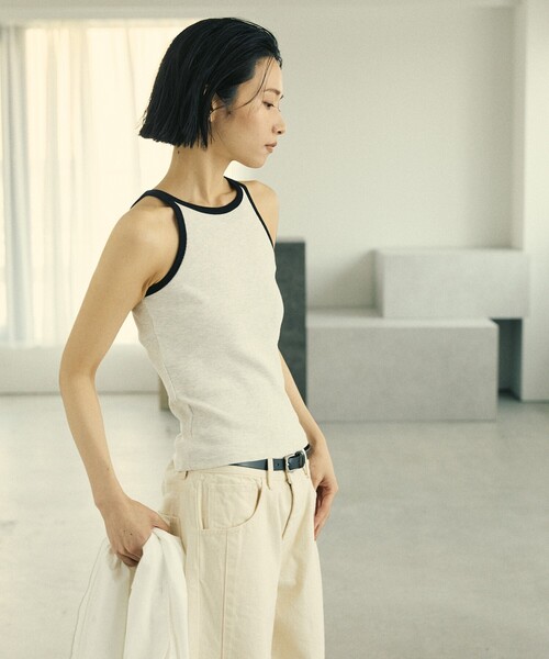 Firsthand（ファーストハンド）の「MA Firsthand/マ ファーストハンド RIB RINGER TANK / ワンポイント刺繍 リブリンガータンクトップ / アメリカンスリーブ（タンクトップ・レディース・オフホワイト/ブラウン/ブラック・FREE）」の12枚目の写真