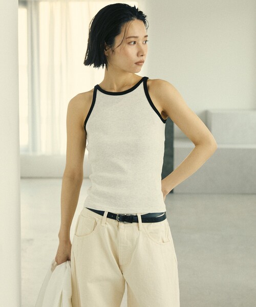 Firsthand（ファーストハンド）の「MA Firsthand/マ ファーストハンド RIB RINGER TANK / ワンポイント刺繍 リブリンガータンクトップ / アメリカンスリーブ（タンクトップ・レディース・オフホワイト/ブラウン/ブラック・FREE）」の14枚目の写真