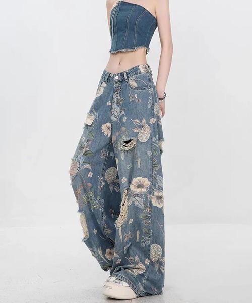 y2k✨️ DIESEL チェーン 装飾 ダメージ加工 ローライズ デニムパンツ VELNUS】【12oz】 Vintage design damaged wide baggy denim