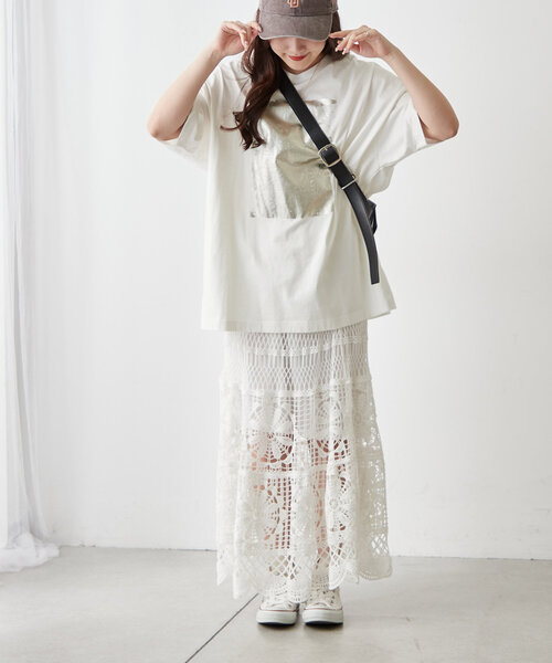 continuer de NICE CLAUP（コンティニューデナイスクラップ）の「【清涼感抜群◎】カギ針ロングスカート（スカート・レディース・アイボリー/オフホワイト・FREE）」の3枚目の写真