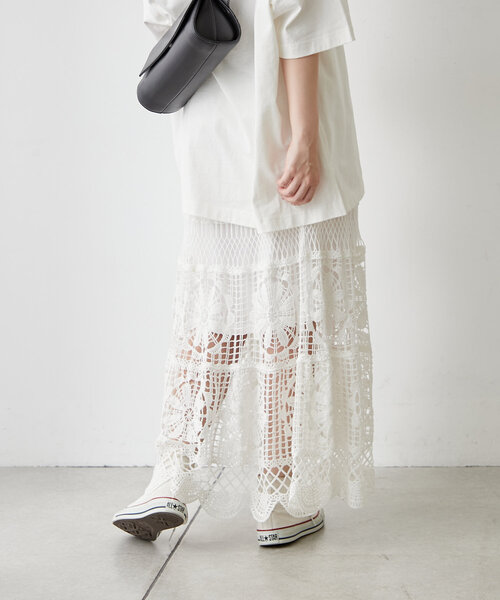 continuer de NICE CLAUP（コンティニューデナイスクラップ）の「【清涼感抜群◎】カギ針ロングスカート（スカート・レディース・アイボリー/オフホワイト・FREE）」の8枚目の写真