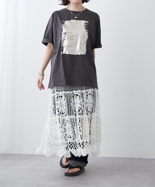 continuer de NICE CLAUP（コンティニューデナイスクラップ）の「【清涼感抜群◎】カギ針ロングスカート（スカート・レディース・アイボリー/オフホワイト・FREE）」の9枚目の写真