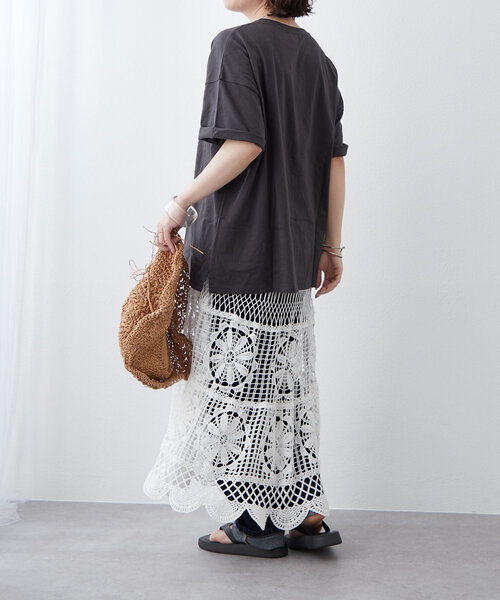 continuer de NICE CLAUP（コンティニューデナイスクラップ）の「【清涼感抜群◎】カギ針ロングスカート（スカート・レディース・アイボリー/オフホワイト・FREE）」の11枚目の写真