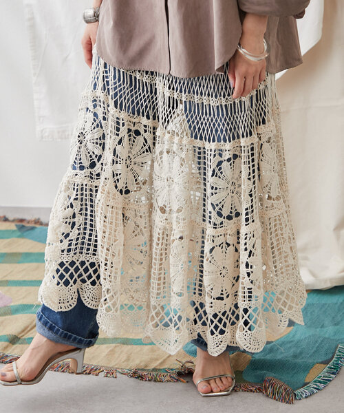 continuer de NICE CLAUP（コンティニューデナイスクラップ）の「【清涼感抜群◎】カギ針ロングスカート（スカート・レディース・アイボリー/オフホワイト・FREE）」の13枚目の写真