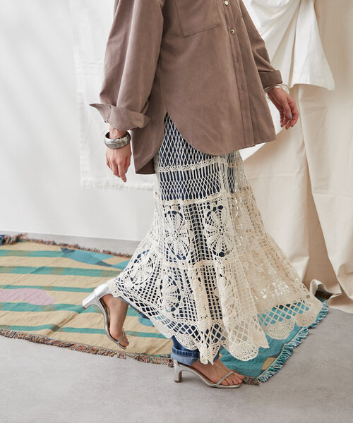 continuer de NICE CLAUP（コンティニューデナイスクラップ）の「【清涼感抜群◎】カギ針ロングスカート（スカート・レディース・アイボリー/オフホワイト・FREE）」の14枚目の写真