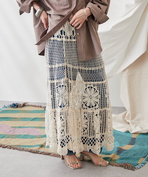continuer de NICE CLAUP（コンティニューデナイスクラップ）の「【清涼感抜群◎】カギ針ロングスカート（スカート・レディース・アイボリー/オフホワイト・FREE）」の15枚目の写真