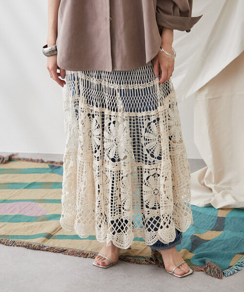 continuer de NICE CLAUP（コンティニューデナイスクラップ）の「【清涼感抜群◎】カギ針ロングスカート（スカート・レディース・アイボリー/オフホワイト・FREE）」の16枚目の写真