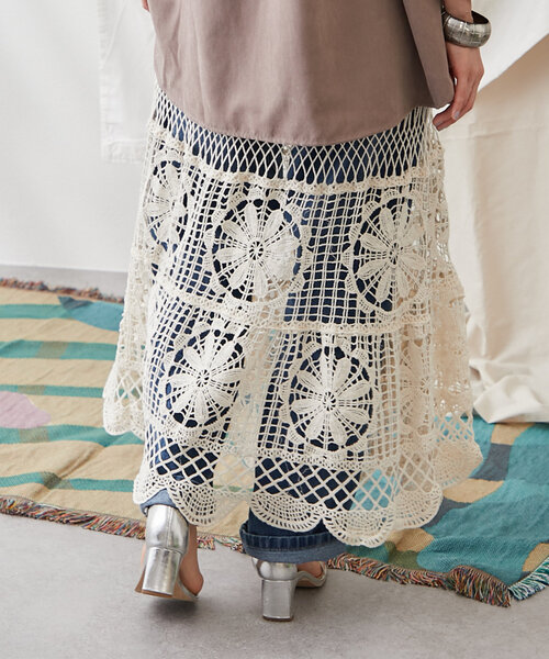 continuer de NICE CLAUP（コンティニューデナイスクラップ）の「【清涼感抜群◎】カギ針ロングスカート（スカート・レディース・アイボリー/オフホワイト・FREE）」の17枚目の写真