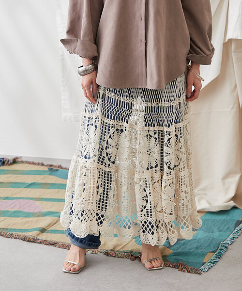 continuer de NICE CLAUP（コンティニューデナイスクラップ）の「【清涼感抜群◎】カギ針ロングスカート（スカート・レディース・アイボリー/オフホワイト・FREE）」の18枚目の写真