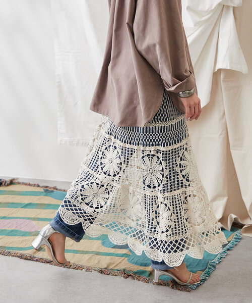 continuer de NICE CLAUP（コンティニューデナイスクラップ）の「【清涼感抜群◎】カギ針ロングスカート（スカート・レディース・アイボリー/オフホワイト・FREE）」の22枚目の写真