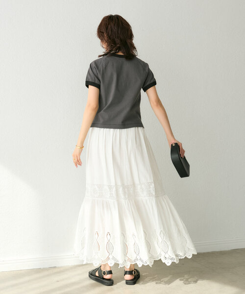 RIVE DROITE（リヴドロワ）の「【着映え◎】ケミカルレースティアードスカート（スカート・レディース・ブラック/オフホワイト・36/38）」の3枚目の写真