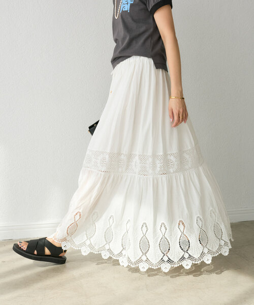 RIVE DROITE（リヴドロワ）の「【着映え◎】ケミカルレースティアードスカート（スカート・レディース・ブラック/オフホワイト・36/38）」の5枚目の写真