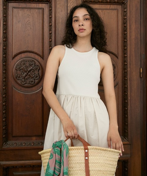 セール】Mixed-material sleeveless long one-piece / 異素材