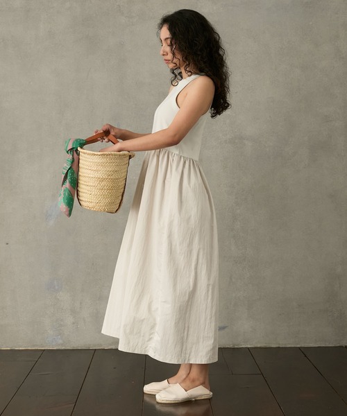 セール】Mixed-material sleeveless long one-piece / 異素材