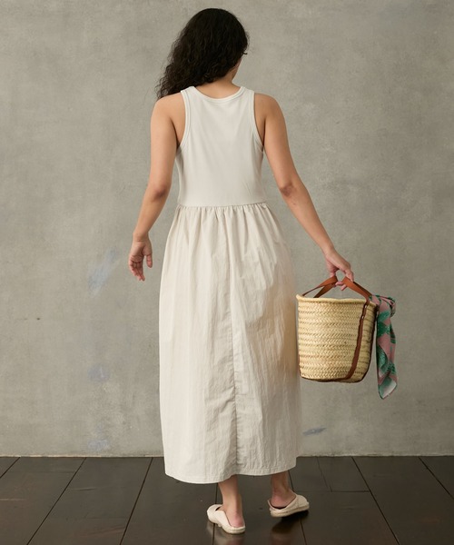 セール】Mixed-material sleeveless long one-piece / 異素材