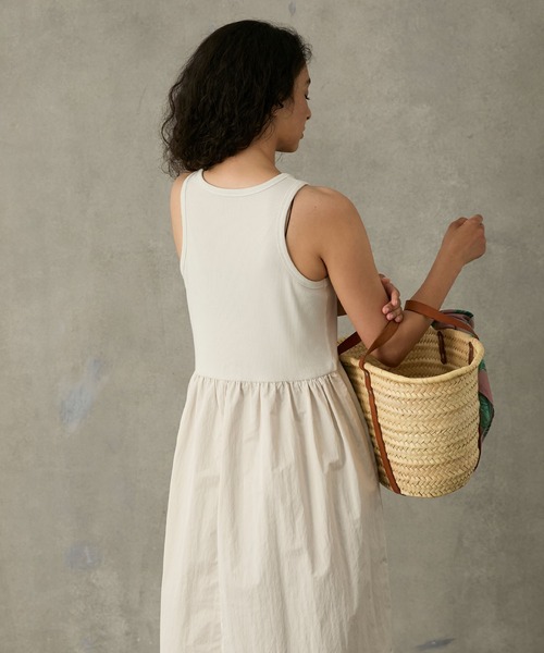 セール】Mixed-material sleeveless long one-piece / 異素材