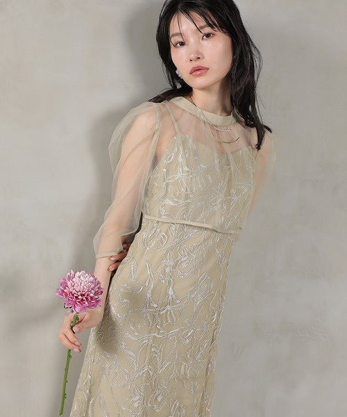 Kana(カナ)の「チュールボレロ 花柄刺繍キャミワンピース 2点セット パーティー ドレス 結婚式 お呼ばれ オケージョン(ドレス・レディース・チャコールグレー/イエロー/ブラウン・M)」の14枚目の写真