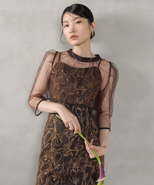 Kana(カナ)の「チュールボレロ 花柄刺繍キャミワンピース 2点セット パーティー ドレス 結婚式 お呼ばれ オケージョン(ドレス・レディース・チャコールグレー/イエロー/ブラウン・M)」の19枚目の写真