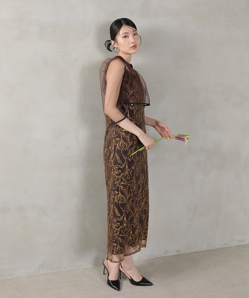 Kana(カナ)の「チュールボレロ 花柄刺繍キャミワンピース 2点セット パーティー ドレス 結婚式 お呼ばれ オケージョン(ドレス・レディース・チャコールグレー/イエロー/ブラウン・M)」の18枚目の写真