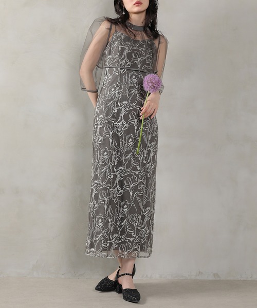 Kana(カナ)の「チュールボレロ 花柄刺繍キャミワンピース 2点セット パーティー ドレス 結婚式 お呼ばれ オケージョン(ドレス・レディース・チャコールグレー/イエロー/ブラウン・M)」の11枚目の写真