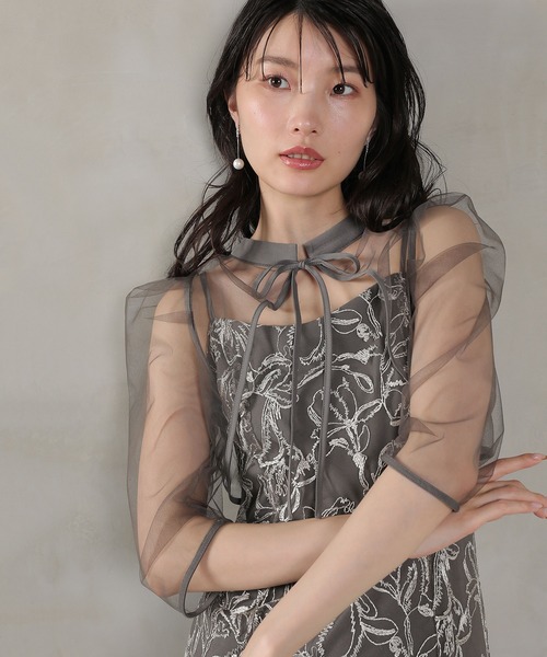 花柄刺繍ドレス(ボレロ、肩紐付き) Kana ドレス 花柄刺繍 レースボレロ キャミワンピース 2点